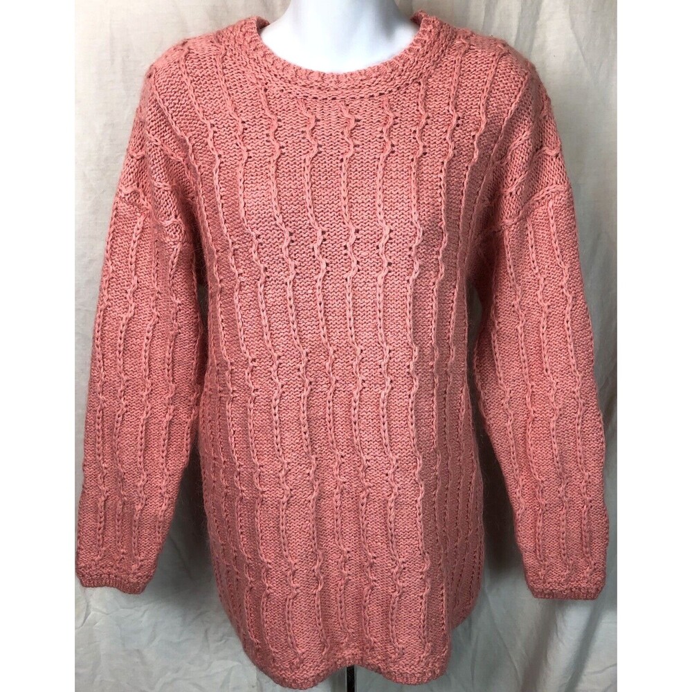 Allison Paige Mohair Silk chunky Sweater L Peach LongSleeve coastal Cottage Cozy